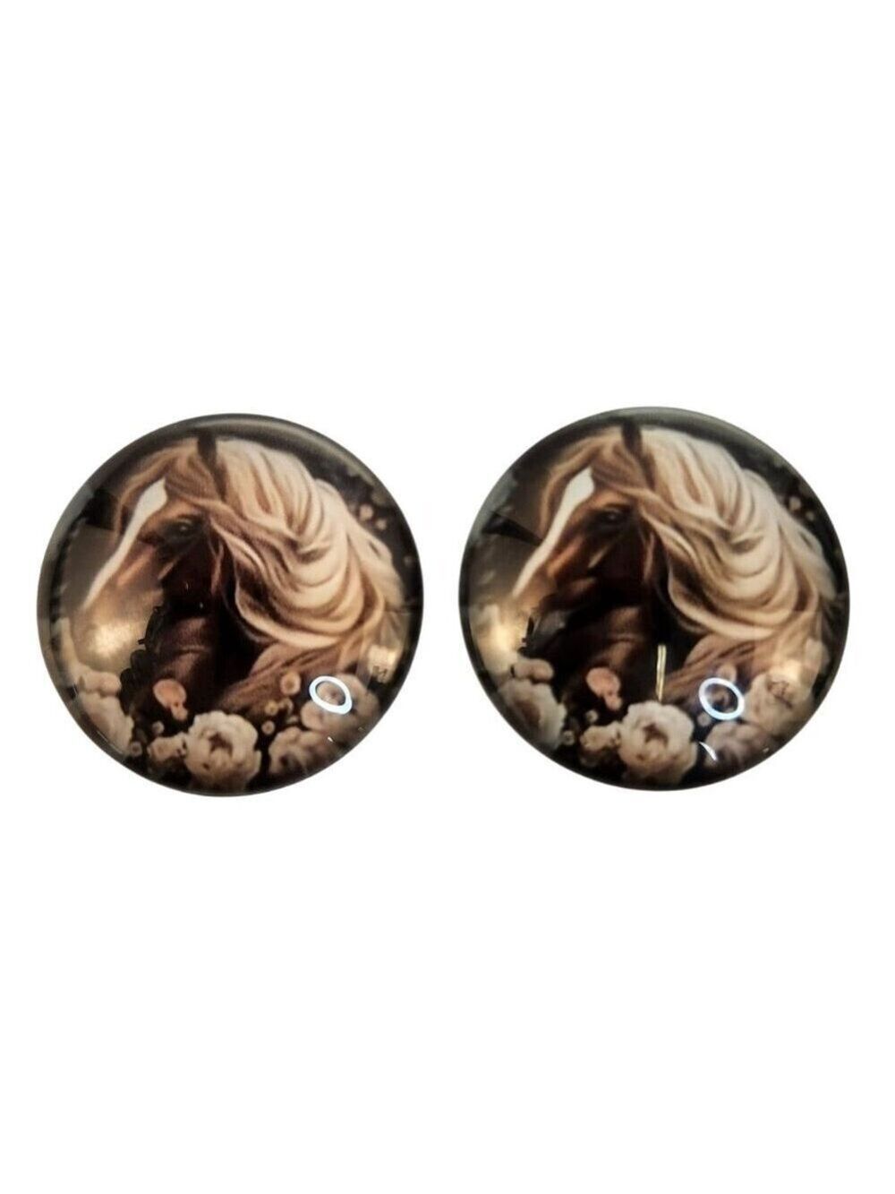 Set of 2 Horse Glass Cabochons 1 Inch Round, Floral Dome Craft Supply for Jewelr